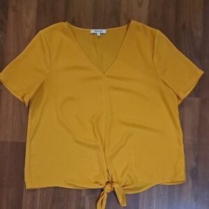 Madewell Mustard V-Neck Tie-Front Crop Top